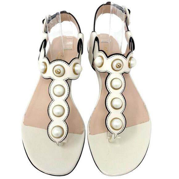 GUCCI DOUBLE GG PEARL LEATHER SANDALS SZ 36.5 - Picture 3 of 11